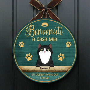 Benvenuto A Casa Mia - Divertente Cartello Personalizzato Per La Porta Del Gatto, Funny Personalized Cat Door Sign Italian.