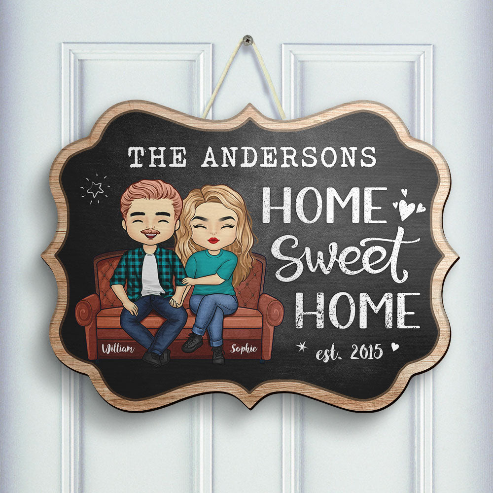Panneau en bois personnalisé « Home Sweet Home » - Cadeau pour couple, mari et femme