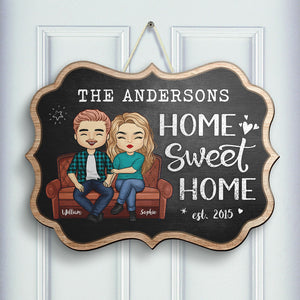 Panneau en bois personnalisé « Home Sweet Home » - Cadeau pour couple, mari et femme