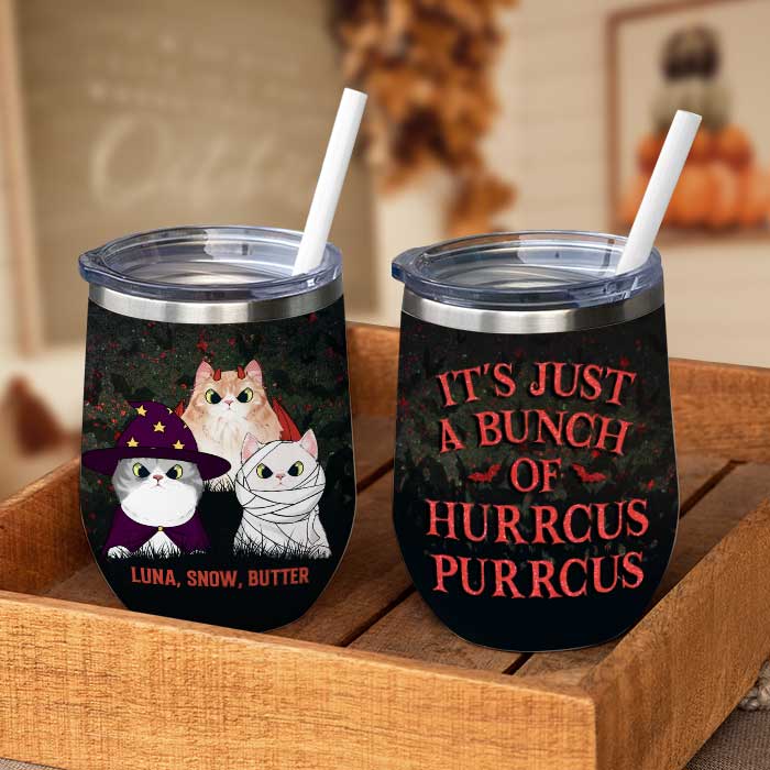 C'est juste un tas de Hurrcus Purrcus - Verre à vin personnalisé - Cadeau pour les amoureux des animaux, cadeau d'Halloween 