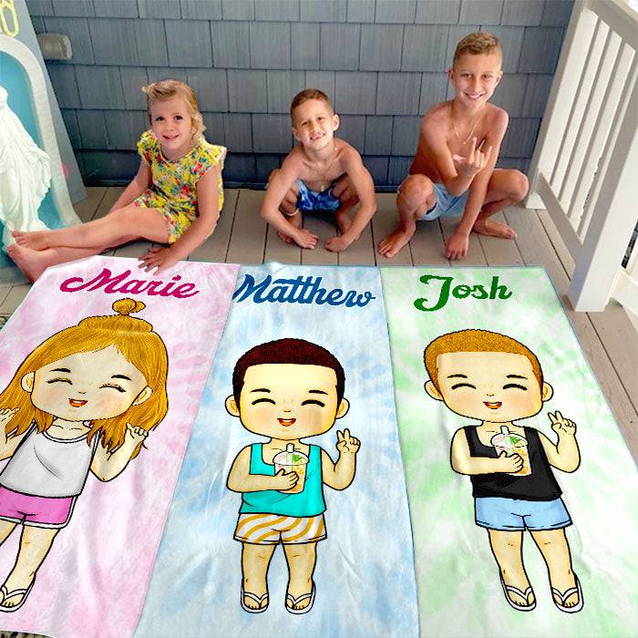 Serviette de plage personnalisée Tie Dye colorée - Cadeau pour la famille, cadeau pour les enfants, cadeau de Noël
