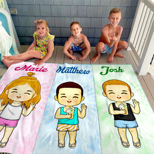 Serviette de plage personnalisée Tie Dye colorée - Cadeau pour la famille, cadeau pour les enfants, cadeau de Noël