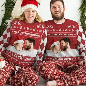 Tout ce que je veux pour Noël - Sweat-shirt de Noël unisexe personnalisé, sweat-shirt en laine, sweat-shirt imprimé intégral - Télécharger une image, cadeau pour couple, mari et femme, anniversaire, fiançailles, mariage, cadeau de mariage, cadeau de Noël