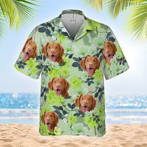 T-shirt hawaïen unisexe personnalisé avec motif fleur et fourrure pour chien et chat - Télécharger une image, visage de chien ou de chat - Cadeau pour les vacances d'été, pour les propriétaires d'animaux et les amoureux des animaux