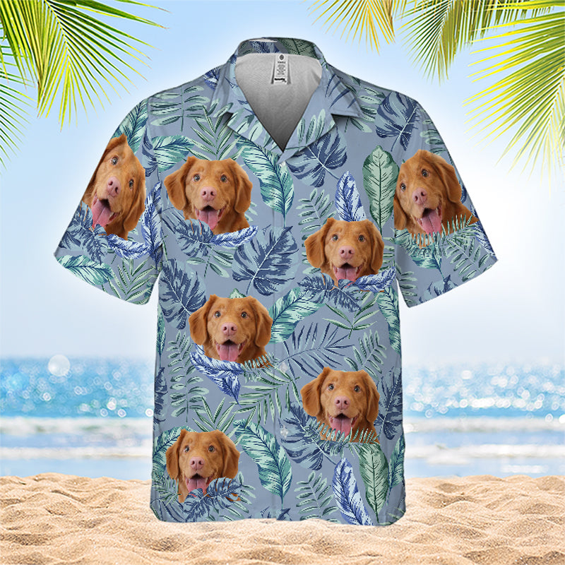 Feuilles tropicales colorées et animaux de compagnie - T-shirt hawaïen unisexe personnalisé pour chien et chat - Télécharger une image, visage de chien, visage de chat - Cadeau vacances d'été, cadeau pour propriétaires d'animaux, amoureux des animaux