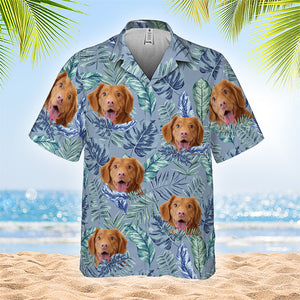 Feuilles tropicales colorées et animaux de compagnie - T-shirt hawaïen unisexe personnalisé pour chien et chat - Télécharger une image, visage de chien, visage de chat - Cadeau vacances d'été, cadeau pour propriétaires d'animaux, amoureux des animaux