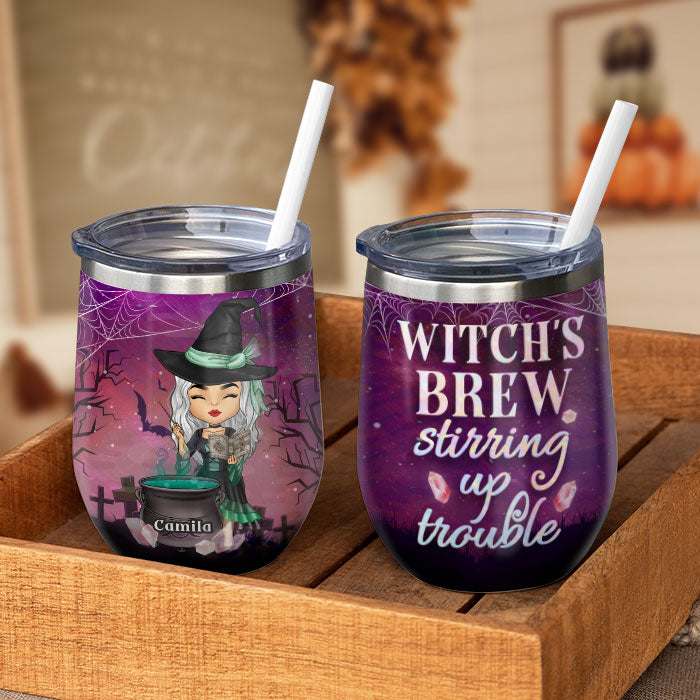 Le breuvage de la sorcière suscite des ennuis - Verre à vin de sorcière personnalisé - Cadeau pour sorcière, cadeau pour vous-même, cadeau d'Halloween 