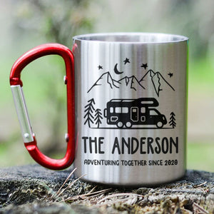 Adventuring Together - Personalized Carabiner Camping Mug - Gift For Camping Lovers