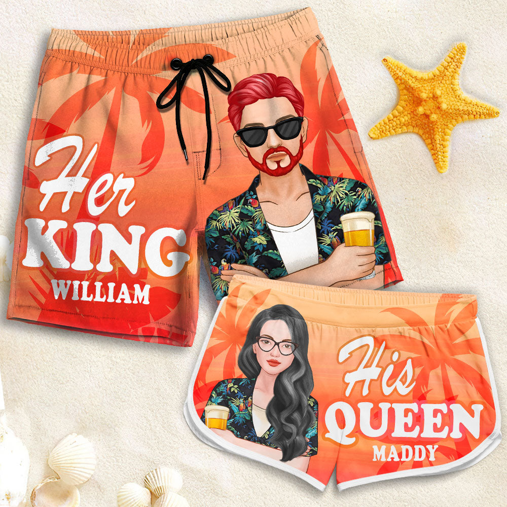Son Roi, Sa Reine - Short de plage personnalisé pour couple - Cadeau pour couple, mari et femme