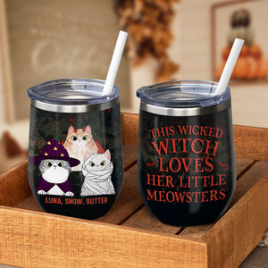 Cette méchante sorcière adore ses petits miaulements - Verre à vin personnalisé - Cadeau pour sorcières, cadeau pour amoureux des animaux, cadeau d'Halloween 