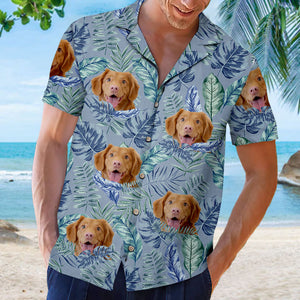 Feuilles tropicales colorées et animaux de compagnie - T-shirt hawaïen unisexe personnalisé pour chien et chat - Télécharger une image, visage de chien, visage de chat - Cadeau vacances d'été, cadeau pour propriétaires d'animaux, amoureux des animaux