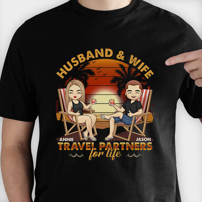 Mari et femme, partenaires de voyage pour la vie - T-shirt unisexe personnalisé, sweat à capuche, sweat-shirt - Cadeau pour couple, mari et femme, anniversaire, fiançailles, mariage, cadeau de mariage
