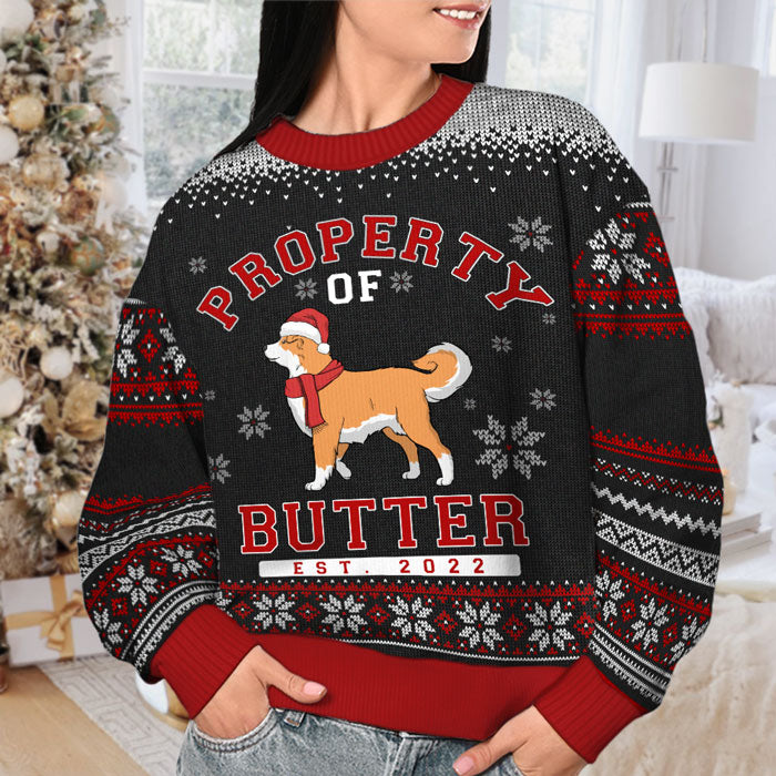 Propriété de mes chiens - Sweat-shirt de Noël unisexe personnalisé, en laine, imprimé intégral - Cadeau pour les amoureux des chiens, des animaux, de Noël
