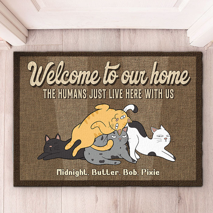 Bienvenue chez Funny Cats Home - Tapis décoratif personnalisé - Cadeau pour les amoureux des animaux