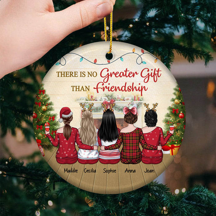 Il n'y a pas de plus beau cadeau que l'amitié - Ornement personnalisé Bestie - Forme ronde en céramique - Cadeau de Noël pour meilleures amies, meilleures amies, sœurs
