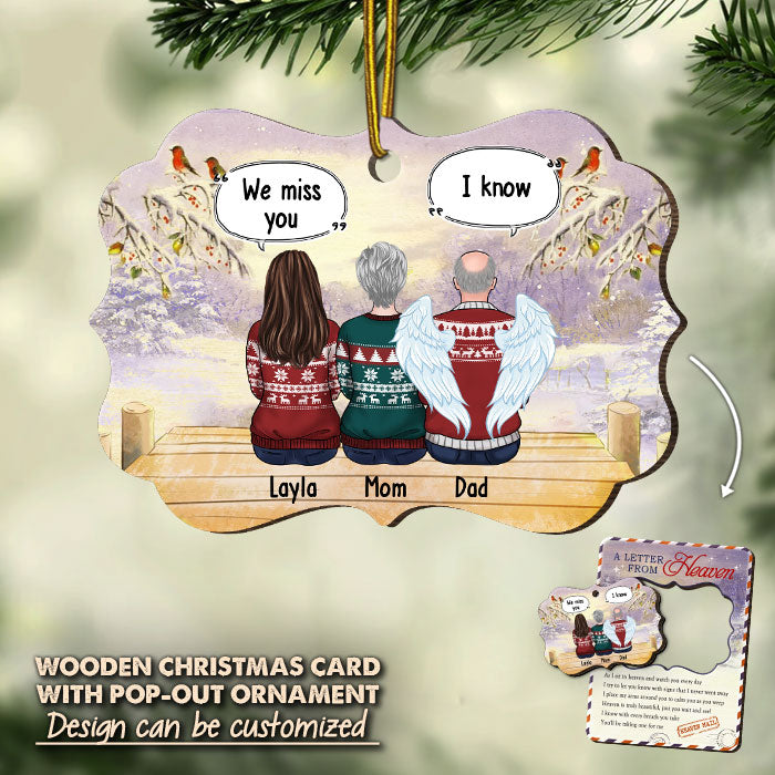 Nous essayons de vous faire savoir avec des signes que nous ne sommes jamais partis - Carte commémorative personnalisée en bois avec ornement pop-up - Cadeau de condoléances, cadeau de Noël pour la famille