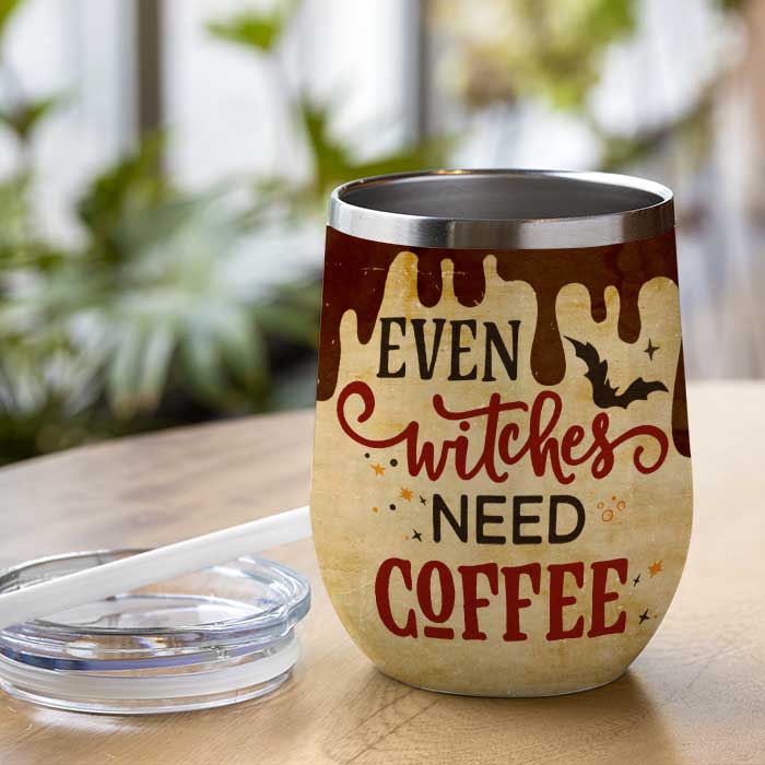 Même les sorcières ont besoin de café ! Verre à vin personnalisé ! Cadeau pour vous-même, cadeau d'Halloween 