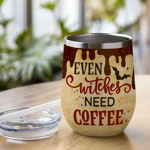 Même les sorcières ont besoin de café ! Verre à vin personnalisé ! Cadeau pour vous-même, cadeau d'Halloween 