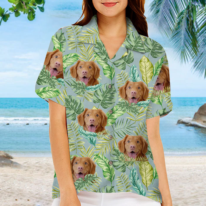 Feuilles tropicales colorées et animaux de compagnie - T-shirt hawaïen unisexe personnalisé pour chien et chat - Télécharger une image, visage de chien, visage de chat - Cadeau vacances d'été, cadeau pour propriétaires d'animaux, amoureux des animaux