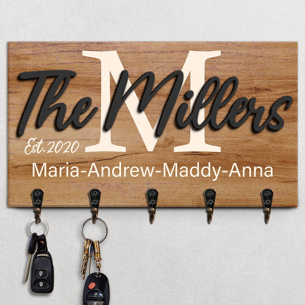 My Beloved Family - Personalized Key Hanger, Key Holder, 2-Layer Wood Key Hanger - Gift For Couple, Husband Wife, Anniversary, Engagement, Wedding, Marriage Gift