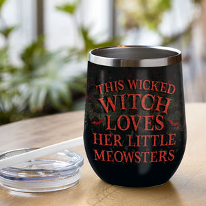 Cette méchante sorcière adore ses petits miaulements - Verre à vin personnalisé - Cadeau pour sorcières, cadeau pour amoureux des animaux, cadeau d'Halloween 