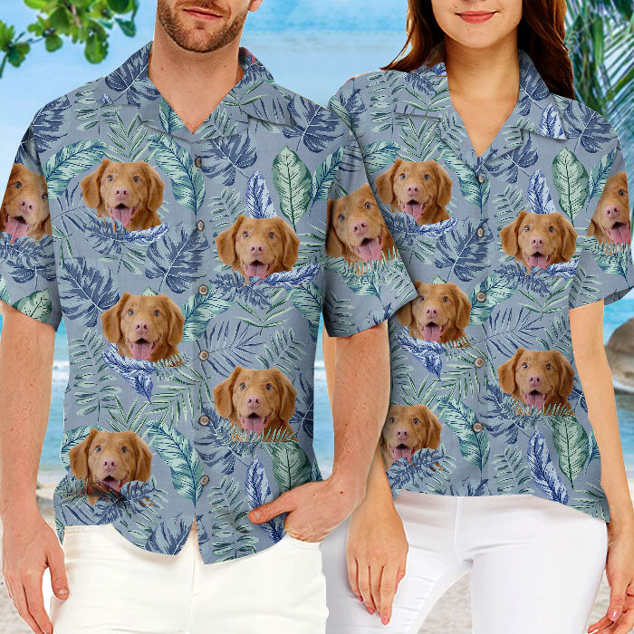 Feuilles tropicales colorées et animaux de compagnie - T-shirt hawaïen unisexe personnalisé pour chien et chat - Télécharger une image, visage de chien, visage de chat - Cadeau vacances d'été, cadeau pour propriétaires d'animaux, amoureux des animaux