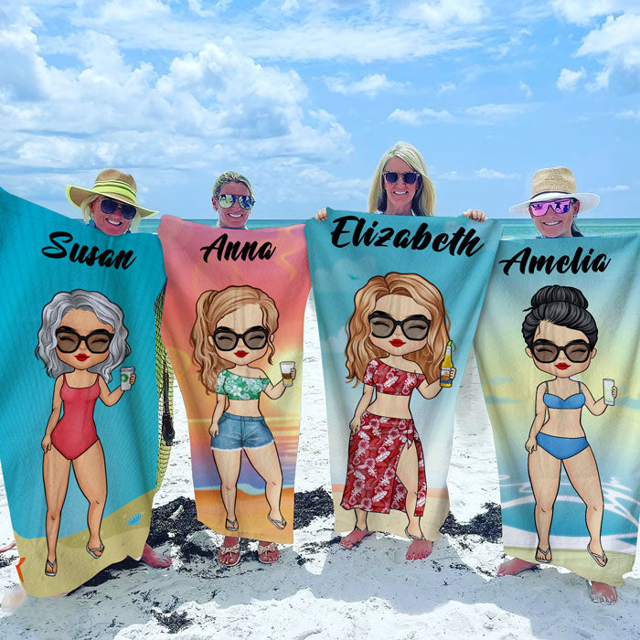 Serviette de plage personnalisée pour couple, vacances d'été, chibi ! Cadeau pour couple, mari et femme