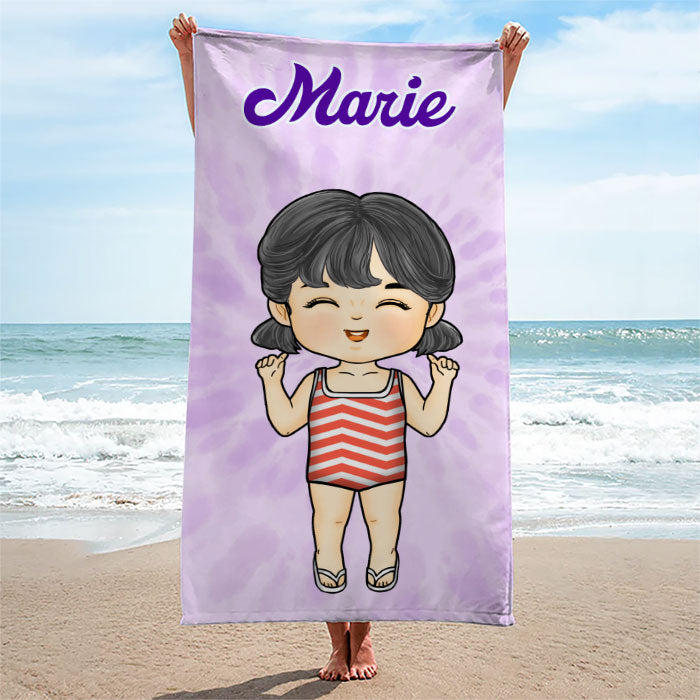 Serviette de plage personnalisée Tie Dye colorée - Cadeau pour la famille, cadeau pour les enfants, cadeau de Noël