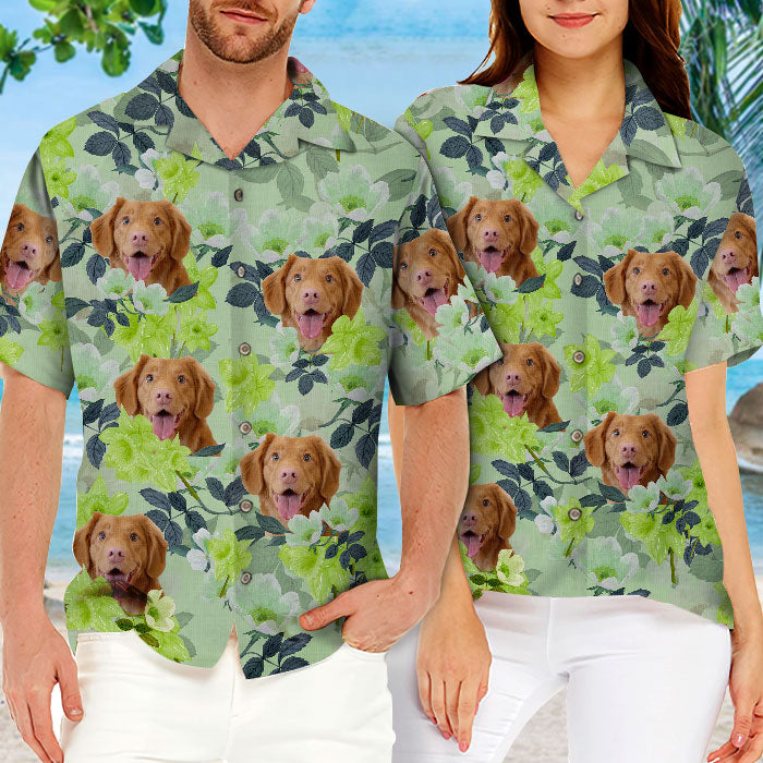 T-shirt hawaïen unisexe personnalisé avec motif fleur et fourrure pour chien et chat - Télécharger une image, visage de chien ou de chat - Cadeau pour les vacances d'été, pour les propriétaires d'animaux et les amoureux des animaux
