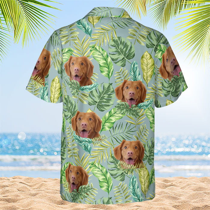 Feuilles tropicales colorées et animaux de compagnie - T-shirt hawaïen unisexe personnalisé pour chien et chat - Télécharger une image, visage de chien, visage de chat - Cadeau vacances d'été, cadeau pour propriétaires d'animaux, amoureux des animaux