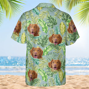 Feuilles tropicales colorées et animaux de compagnie - T-shirt hawaïen unisexe personnalisé pour chien et chat - Télécharger une image, visage de chien, visage de chat - Cadeau vacances d'été, cadeau pour propriétaires d'animaux, amoureux des animaux