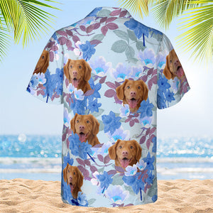 T-shirt hawaïen unisexe personnalisé avec motif fleur et fourrure pour chien et chat - Télécharger une image, visage de chien ou de chat - Cadeau pour les vacances d'été, pour les propriétaires d'animaux et les amoureux des animaux