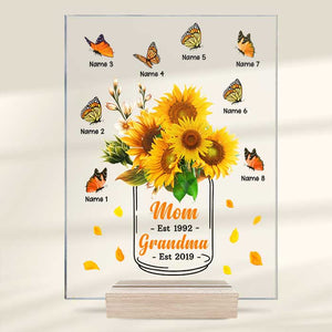 Grand-mère tournesol, maman aime les enfants papillons - Cadeau pour maman, grand-mère - Plaque acrylique personnalisée