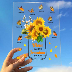 Grand-mère tournesol, maman aime les enfants papillons - Cadeau pour maman, grand-mère - Plaque acrylique personnalisée