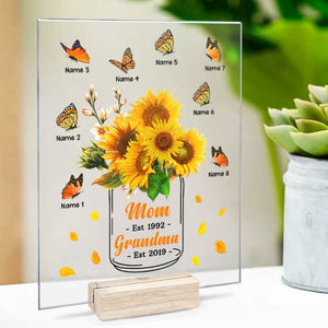 Grand-mère tournesol, maman aime les enfants papillons - Cadeau pour maman, grand-mère - Plaque acrylique personnalisée