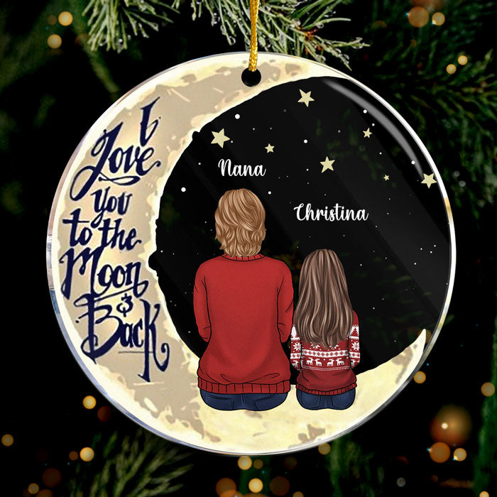 Je t'aime jusqu'à la lune et retour - Décoration de Noël ronde personnalisée en acrylique - Cadeau pour grand-mère, grands-parents, cadeau de Noël