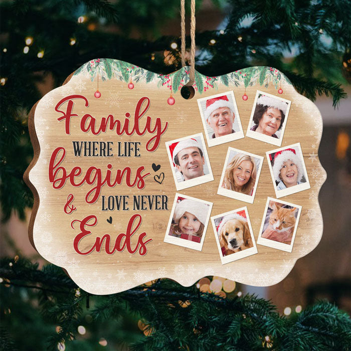 La vie de famille commence et l'amour ne finit jamais - Décoration de Noël en bois personnalisée en forme de Benelux, portrait photo de famille personnalisé, décoration photo personnalisée - Télécharger une image, cadeau pour la famille, cadeau de Noël