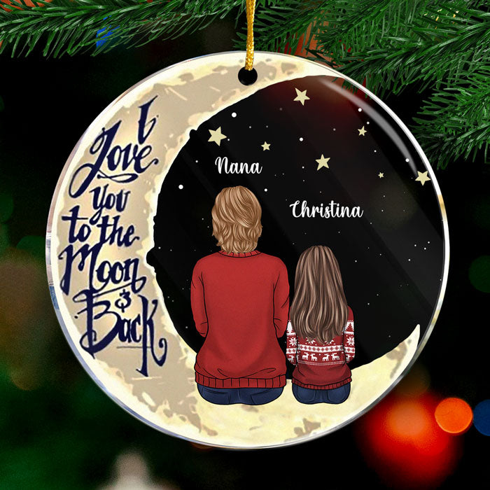 Je t'aime jusqu'à la lune et retour - Décoration de Noël ronde personnalisée en acrylique - Cadeau pour grand-mère, grands-parents, cadeau de Noël