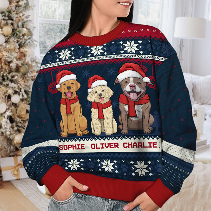 Chiens de Noël - Sweat-shirt de Noël unisexe personnalisé et moche, en laine, imprimé intégral - Cadeau pour les amoureux des chiens, des animaux, de Noël