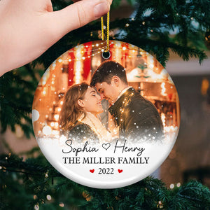 Our Love - Personalized Custom Round Shaped Ceramic Photo Christmas Ornament - Upload Image, Gift For Couple, Husband Wife, Anniversary, Engagement, Wedding, Marriage Gift, Christmas Gift