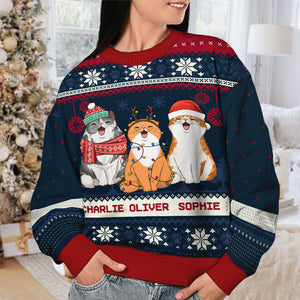Chats de Noël - Sweat-shirt de Noël unisexe personnalisé, en laine, imprimé intégral - Cadeau pour les amoureux des chats, des animaux, de Noël