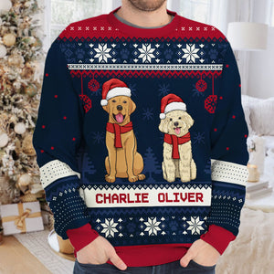 Chiens de Noël - Sweat-shirt de Noël unisexe personnalisé et moche, en laine, imprimé intégral - Cadeau pour les amoureux des chiens, des animaux, de Noël