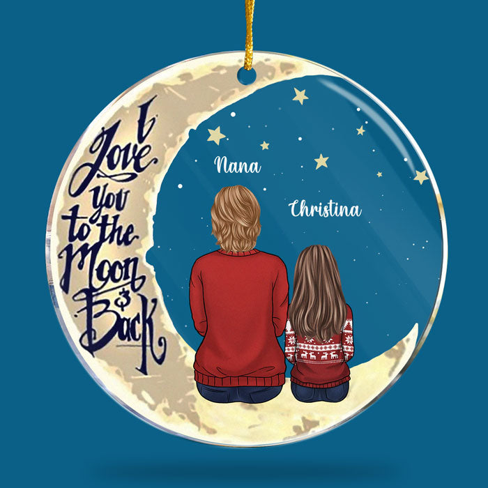 Je t'aime jusqu'à la lune et retour - Décoration de Noël ronde personnalisée en acrylique - Cadeau pour grand-mère, grands-parents, cadeau de Noël