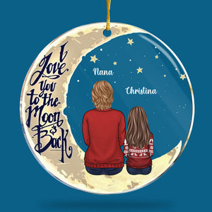 Je t'aime jusqu'à la lune et retour - Décoration de Noël ronde personnalisée en acrylique - Cadeau pour grand-mère, grands-parents, cadeau de Noël
