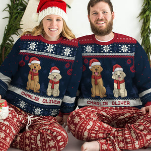 Chiens de Noël - Sweat-shirt de Noël unisexe personnalisé et moche, en laine, imprimé intégral - Cadeau pour les amoureux des chiens, des animaux, de Noël