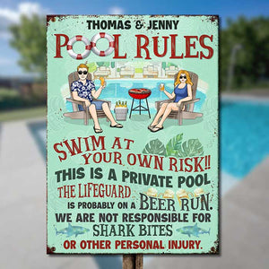 Règles de la piscine privée familiale - Plaque en métal personnalisée - Cadeau pour couple, mari et femme