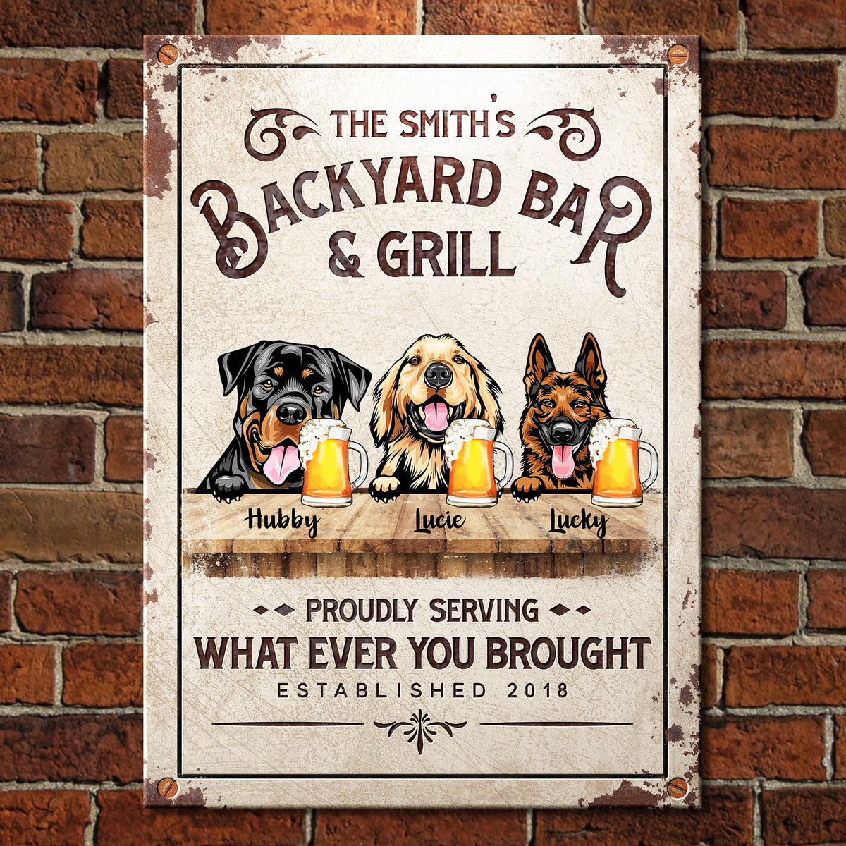 Backyard Bar & Grill - Funny Personalized Dog Metal Sign (WW).