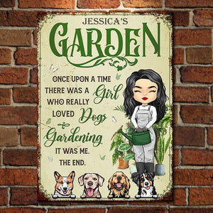 Une fille qui aime les chiens et le jardinage – Plaque en métal personnalisée – Cadeau pour les amateurs de jardinage