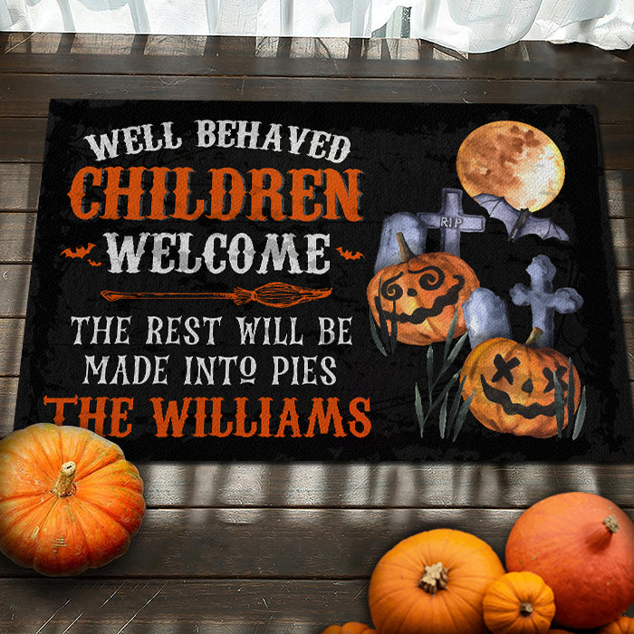 Halloween - Well Behaved Children Welcome  - Personalized Decorative Mat.