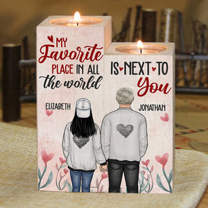 My Favorite Place In All The World Is Next To You - Gift For Couples - Personalized Candle Holder.